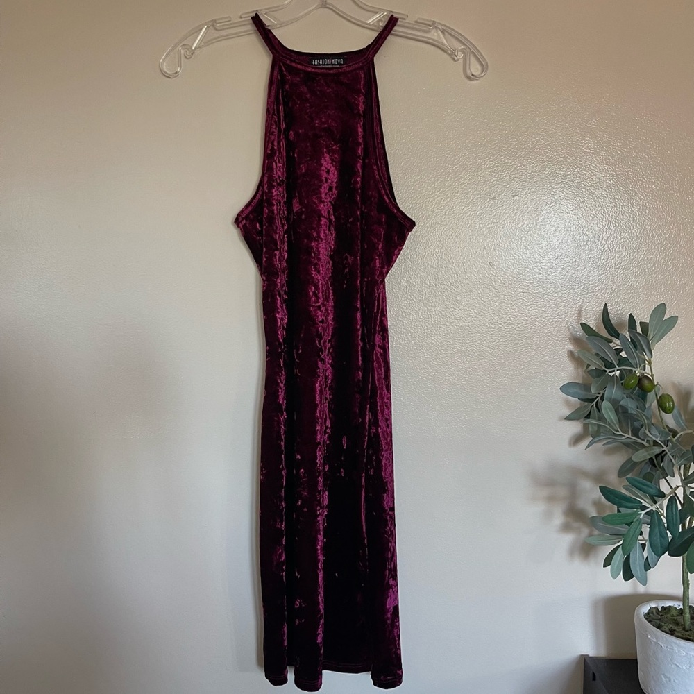 Fashion Nova Burgundy Velvet Bodycon Dress